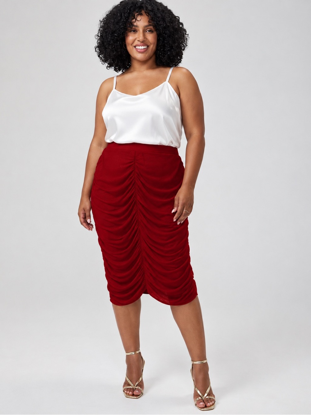 Torrid Red Ruched Midi Skirt - Size 1X - EUC!